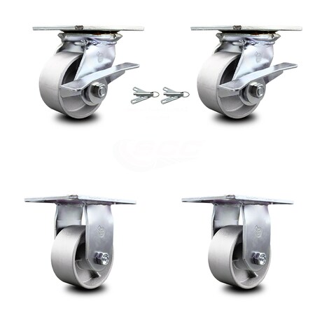 Service Caster 4 Inch Semi Steel Caster Brakes/Swivel Locks and 2 Rigid, 2PK SCC-35S420-SSB-SLB-BSL-2-R-2